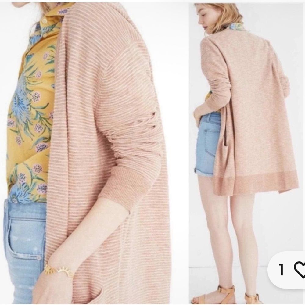 Madewell Peach & White Open-Front Stripe Summer Ryder Cardigan Small